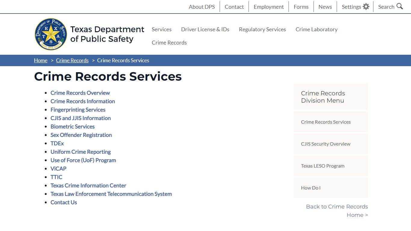 Crime Records Services | Department of Public Safety